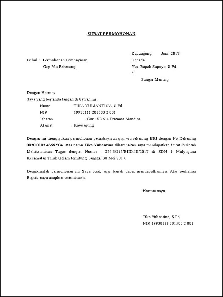 Contoh Surat Pernyataan Pindah Rekening Bank Perusaahaan