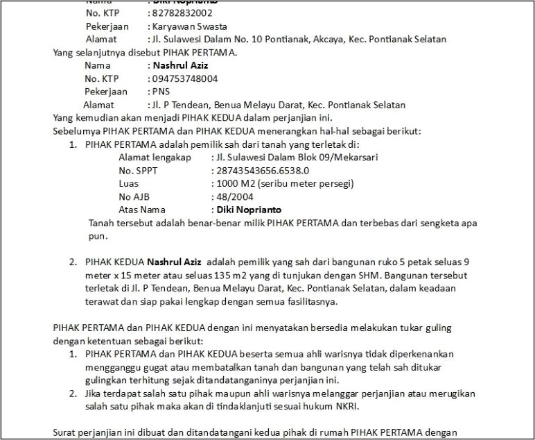 Contoh Surat Pernyataan Pindah Tangan Tanah