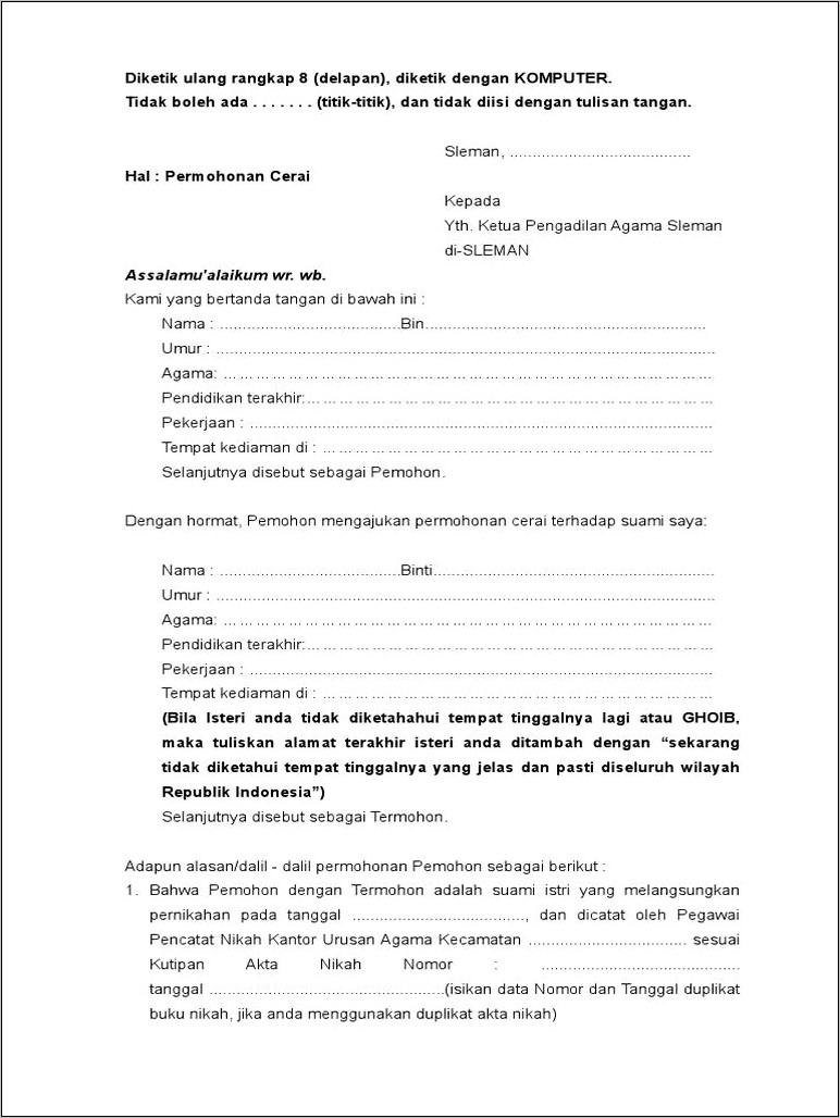 Contoh Surat Pernyataan Pisah Cerai