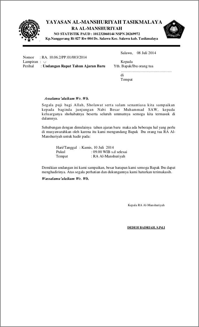 Contoh Surat Pernyataan Print Out Calon Santri