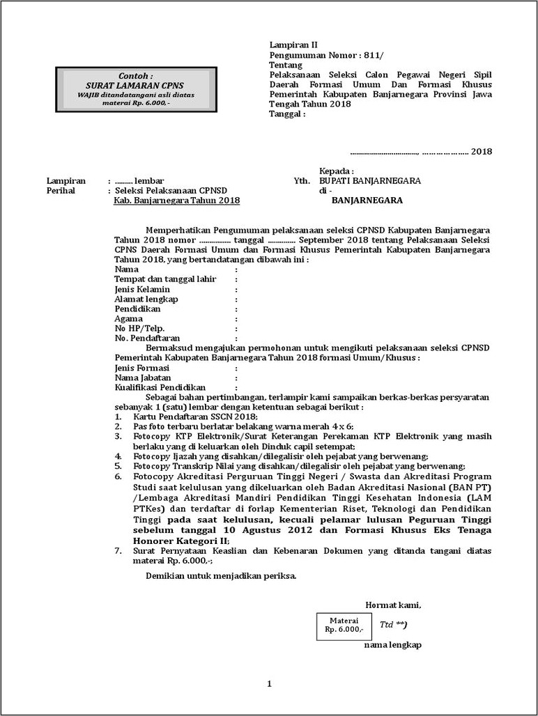 Contoh Surat Pernyataan Prov Jateng Cpns 2019 Pdf