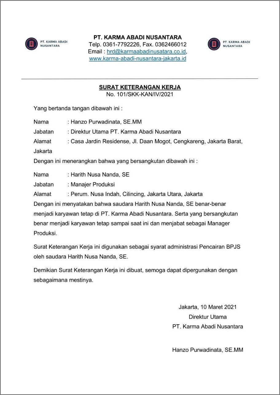 Contoh Surat Pernyataan Resign Untuk Bpjs Kesehatan