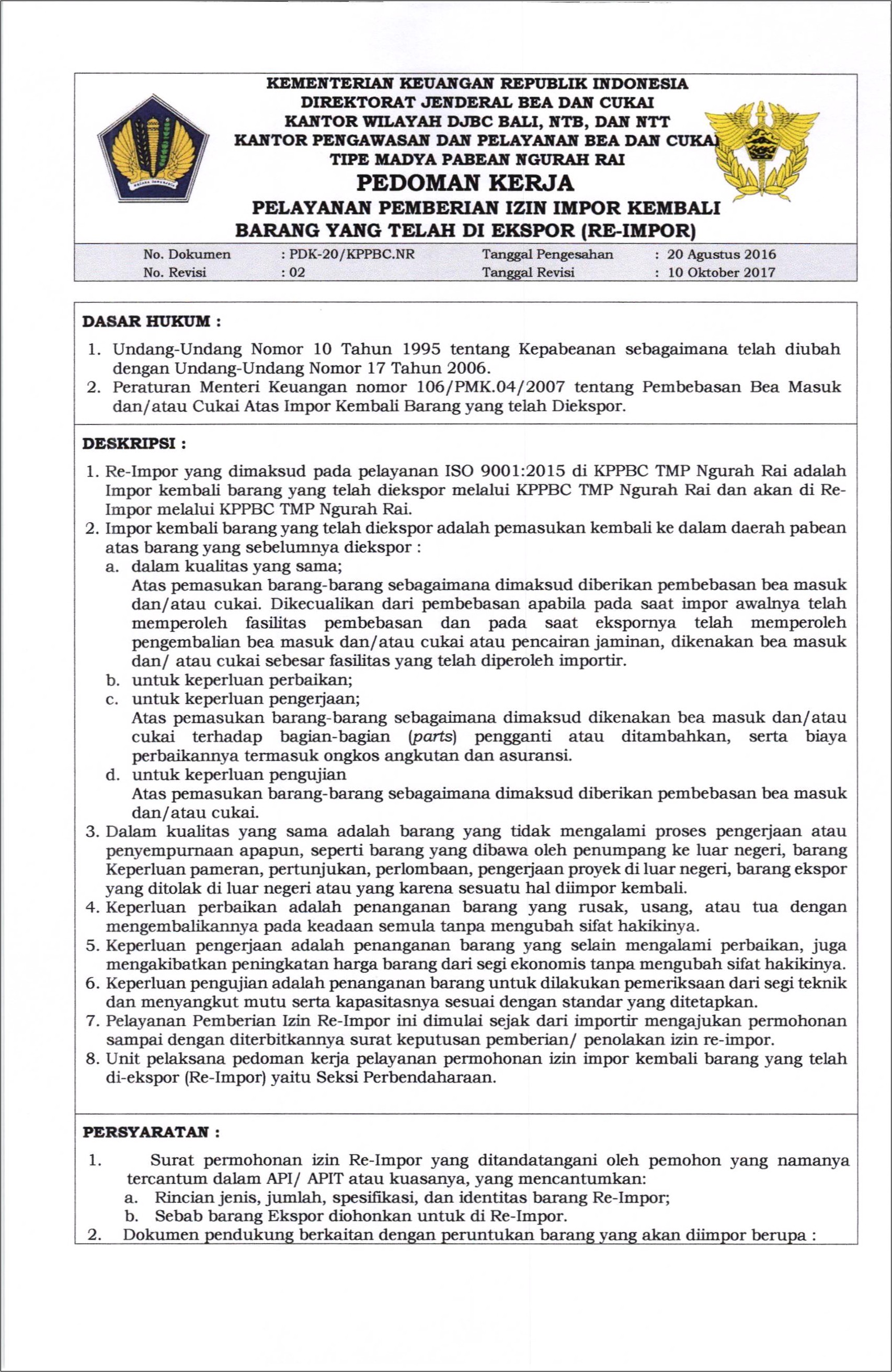 Contoh Surat Pernyataan Restitusi Bea Masuk