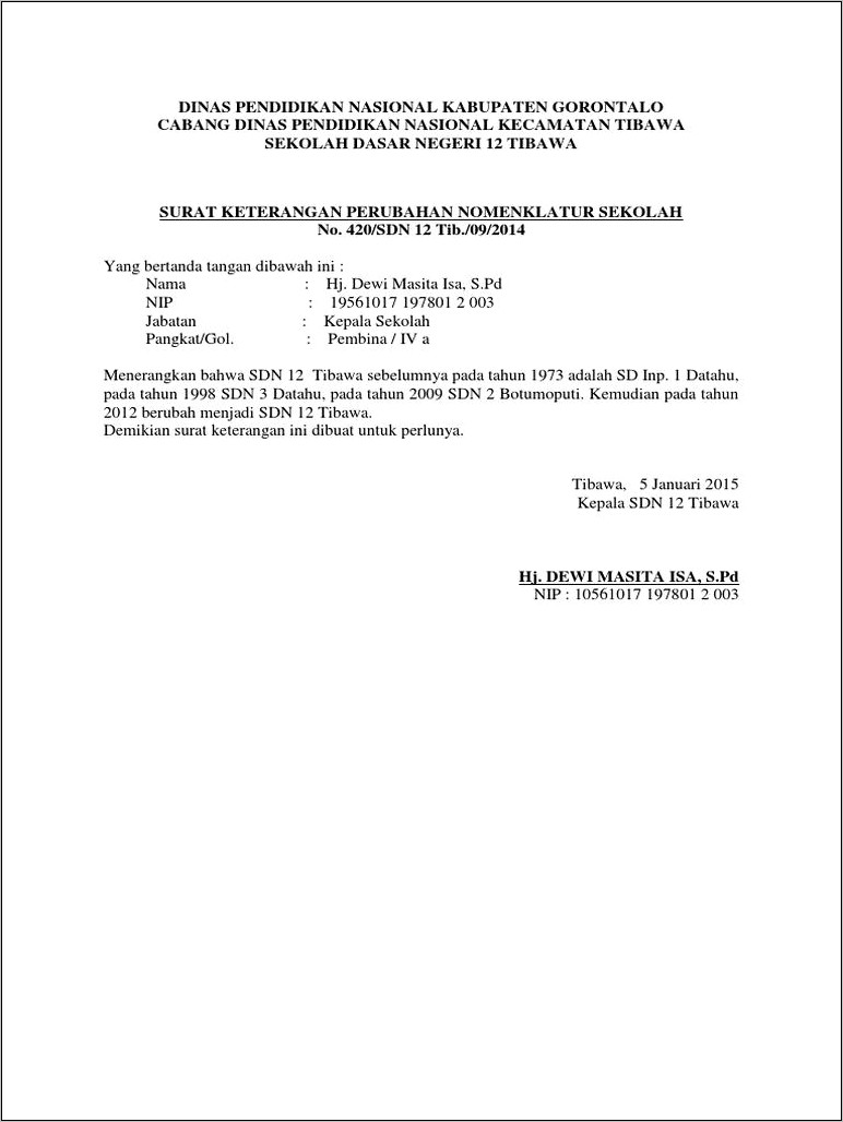Contoh Surat Pernyataan Revisi Nama