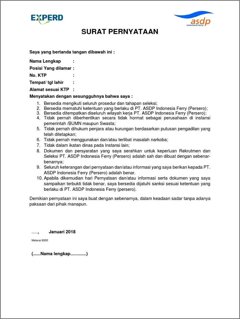 Contoh Surat Pernyataan Rubah Kusen Jendela