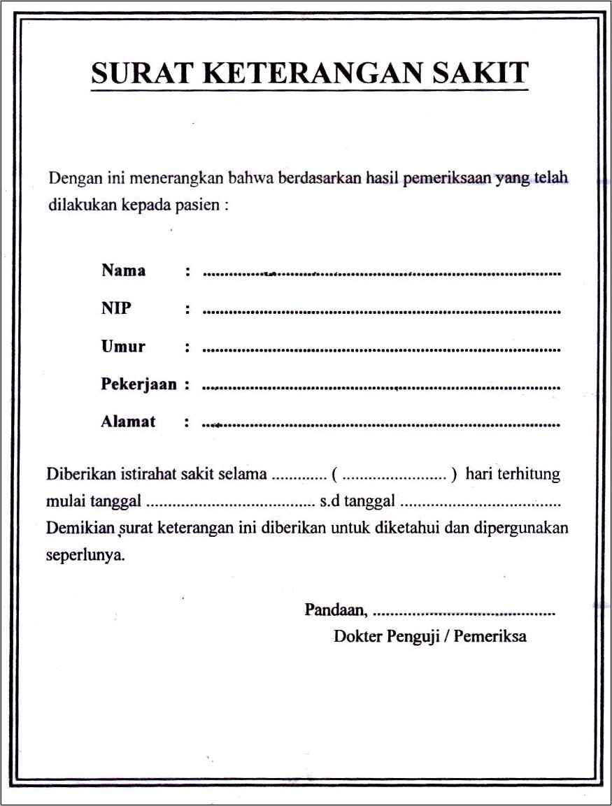 Contoh Surat Pernyataan Sakit Ke Kpp