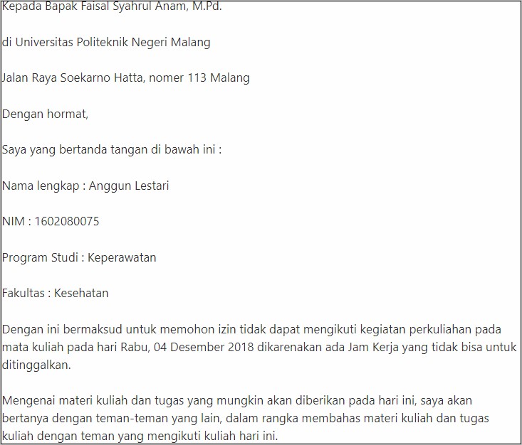 Contoh Surat Pernyataan Sakit Mahasiswa
