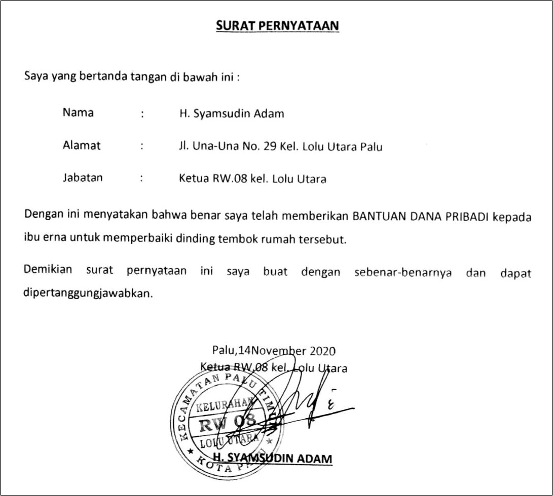 Contoh Surat Pernyataan Sanggup Bertempat Tinggal Di Wilayah Desa Setempat