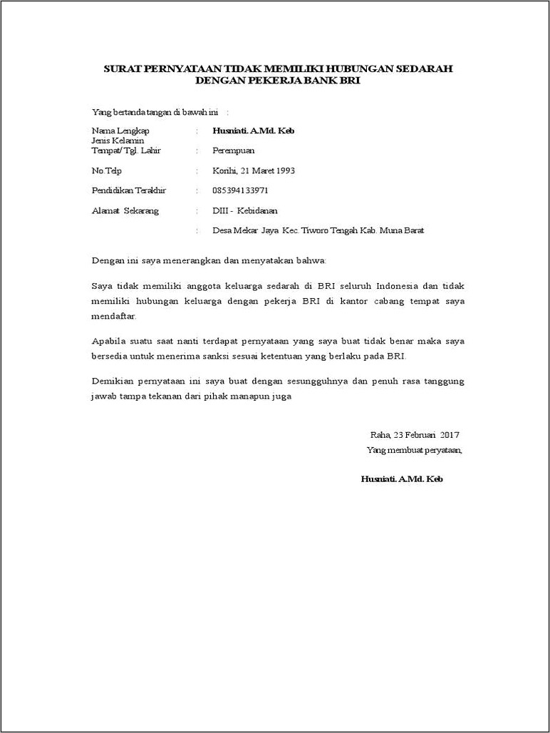 Contoh Surat Pernyataan Sanksi Ganti Rugi Untuk Karyawanj