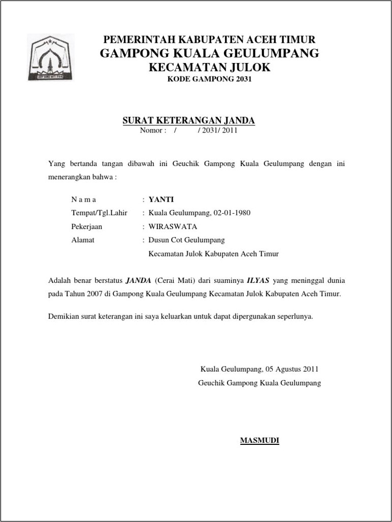 Contoh Surat Pernyataan Sepakat Bercerai