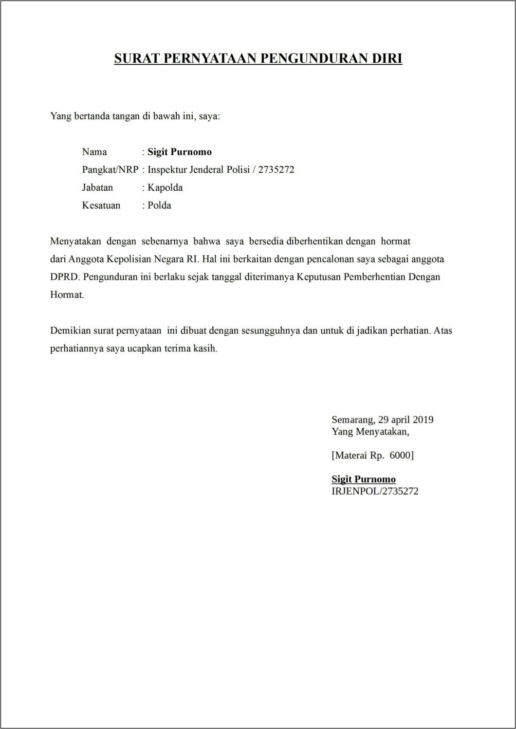 Contoh Surat Pernyataan Siap Berkontribusi