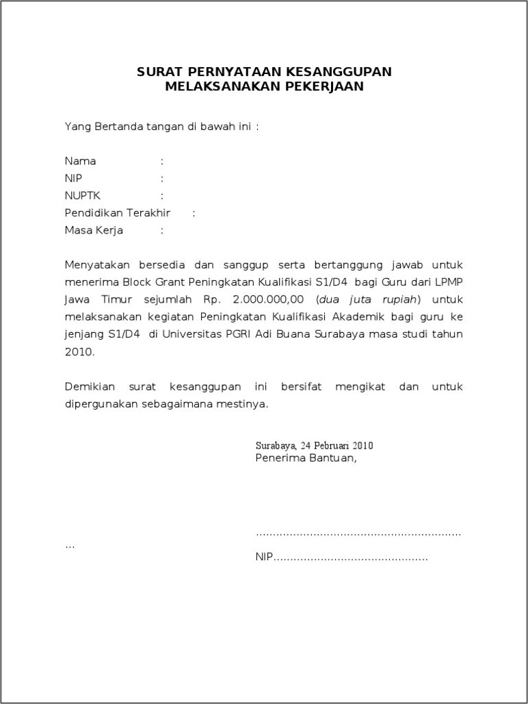 Contoh Surat Pernyataan Siap Ditempatkan Di Seluruh Indonesia