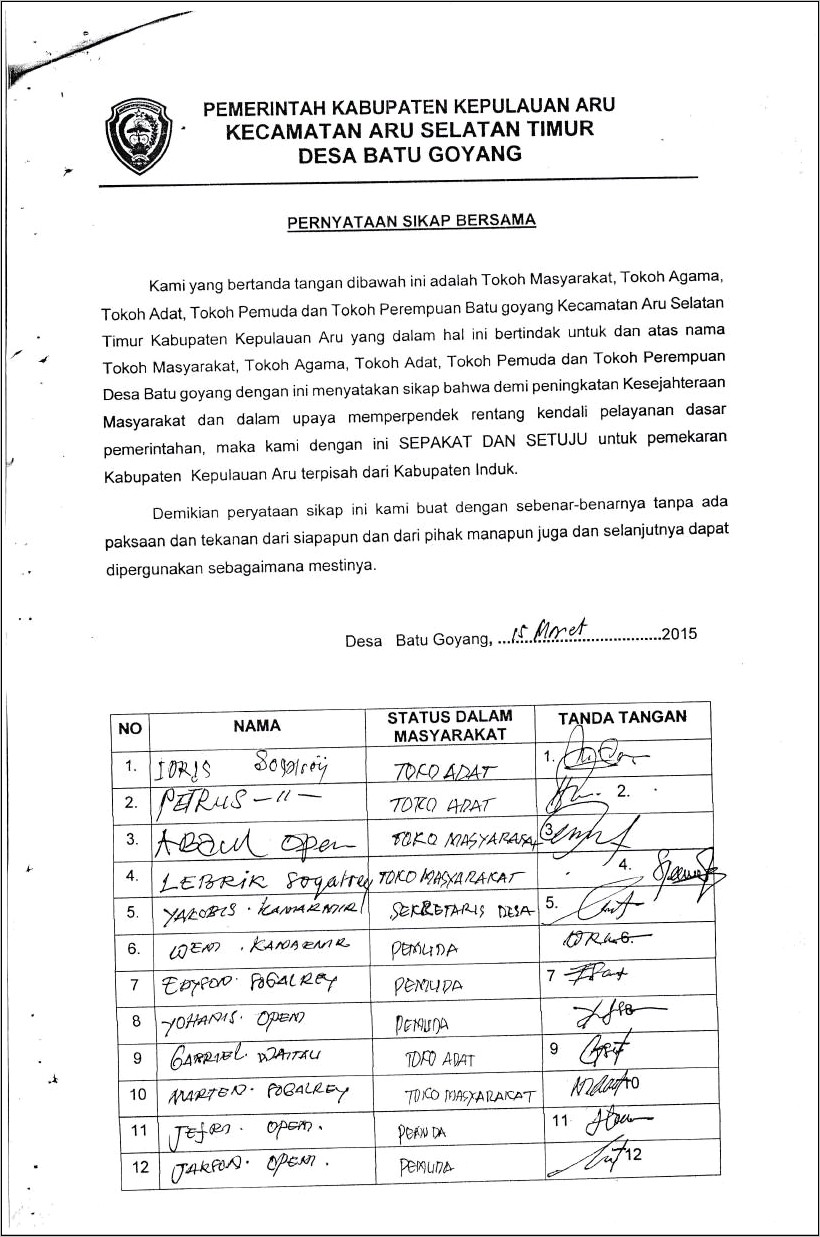 Contoh Surat Pernyataan Sikap Masyarakat