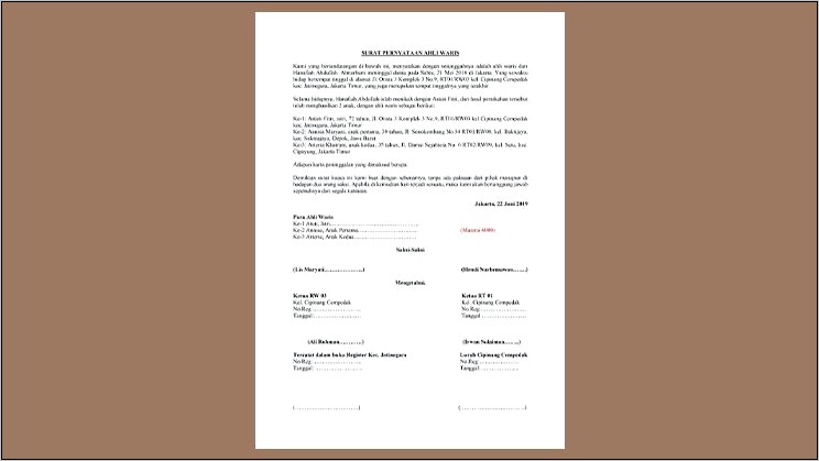 Contoh Surat Pernyataan Silsilah Keluarga