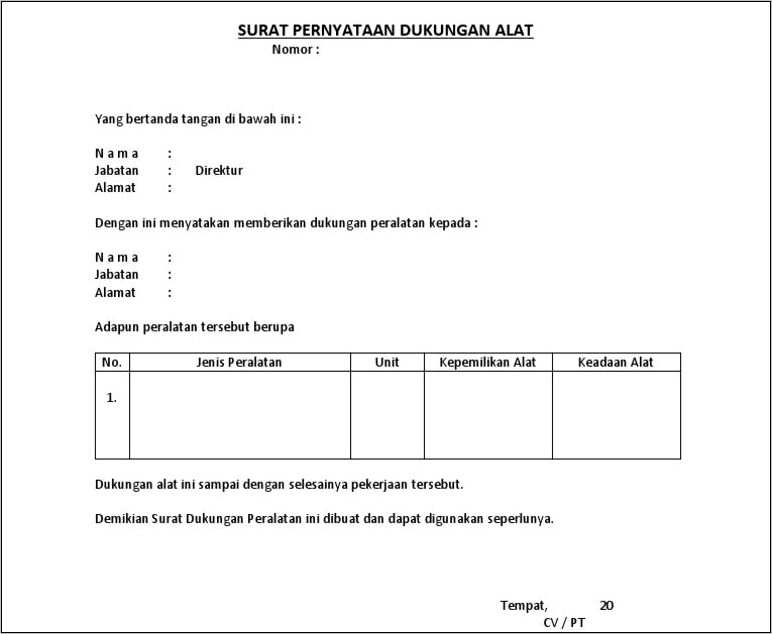 Contoh Surat Pernyataan Sisa Kemampuan Paket