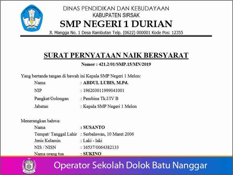 Contoh Surat Pernyataan Siswa Ambil Dana Sekolah