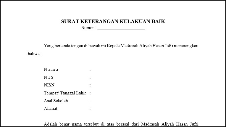 Contoh Surat Pernyataan Siswa Baru Mts