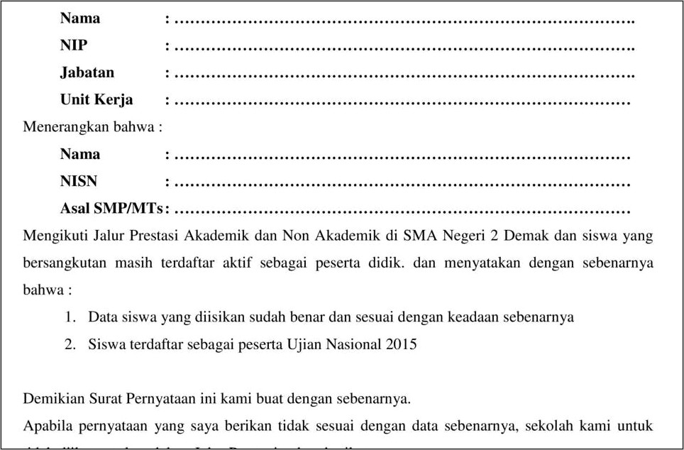 Contoh Surat Pernyataan Siswa Karena Tidak Mengikuti Upacara