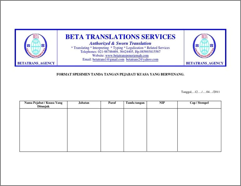 Contoh Surat Pernyataan Spesimen Tanda Tangan