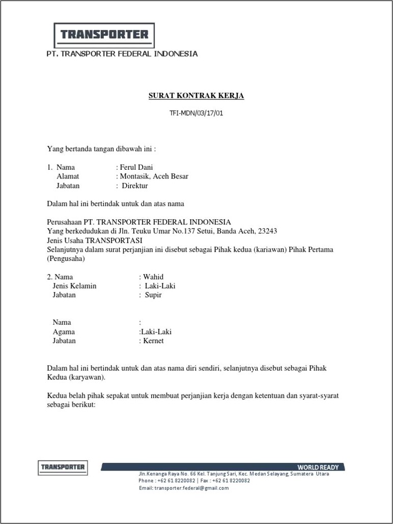 Contoh Surat Pernyataan Supir