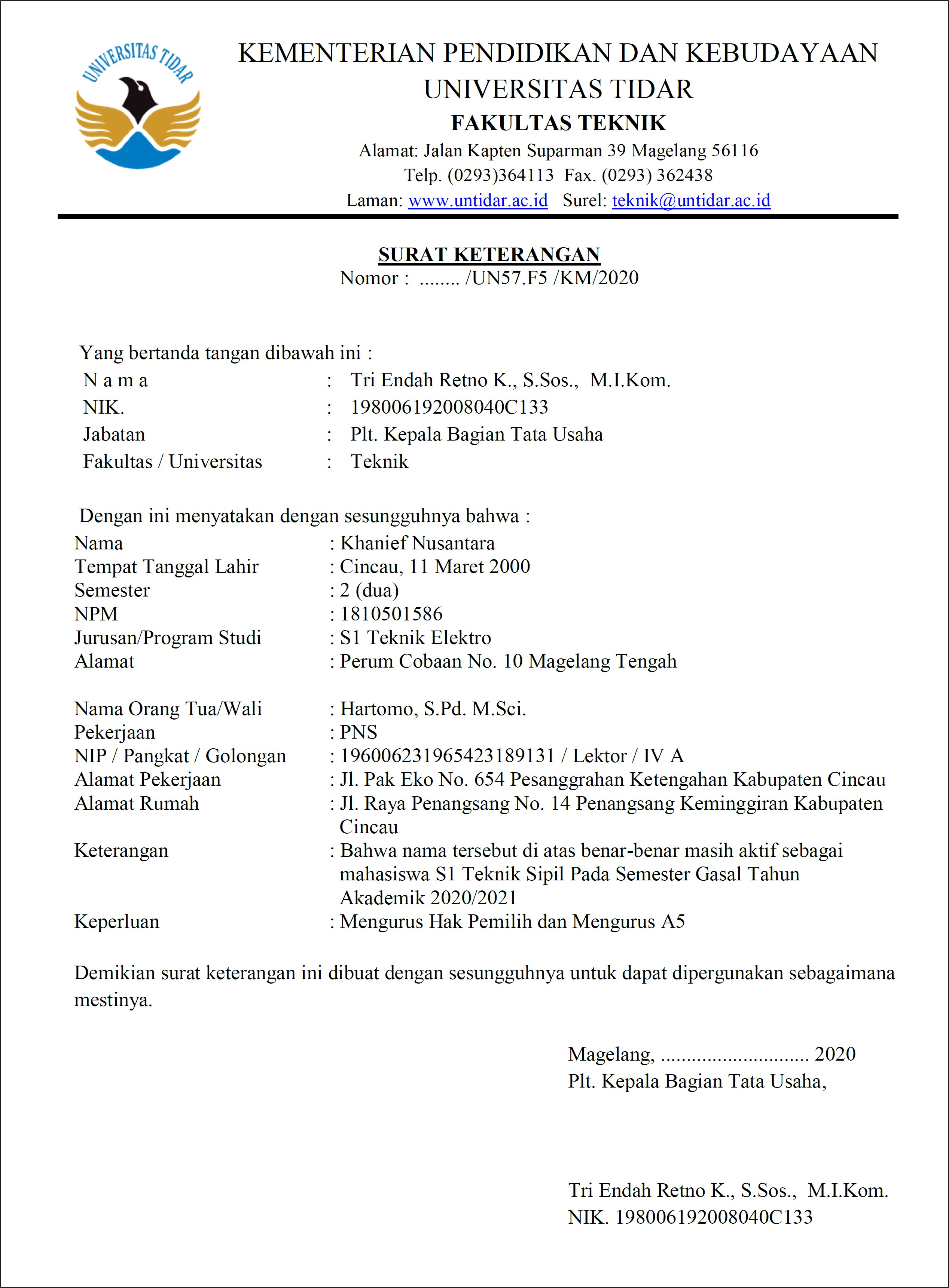 Contoh Surat Pernyataan Surat Sedang Di Urus