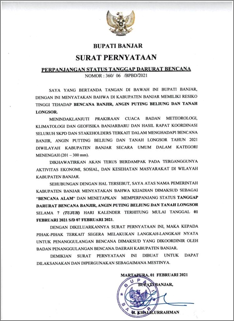 Contoh Surat Pernyataan Tanggap Darurat