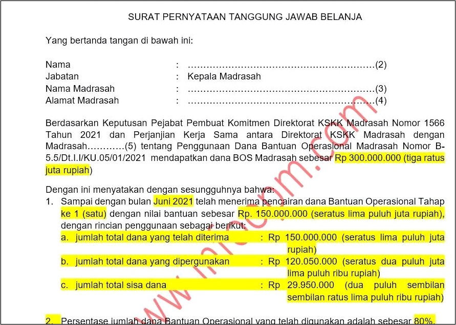 Contoh Surat Pernyataan Tanggung Jawab Belanja