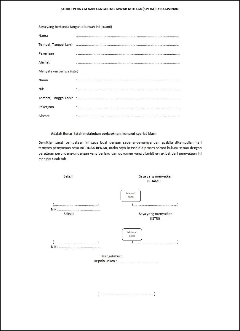 Contoh Surat Pernyataan Tanggung Jawab Doc