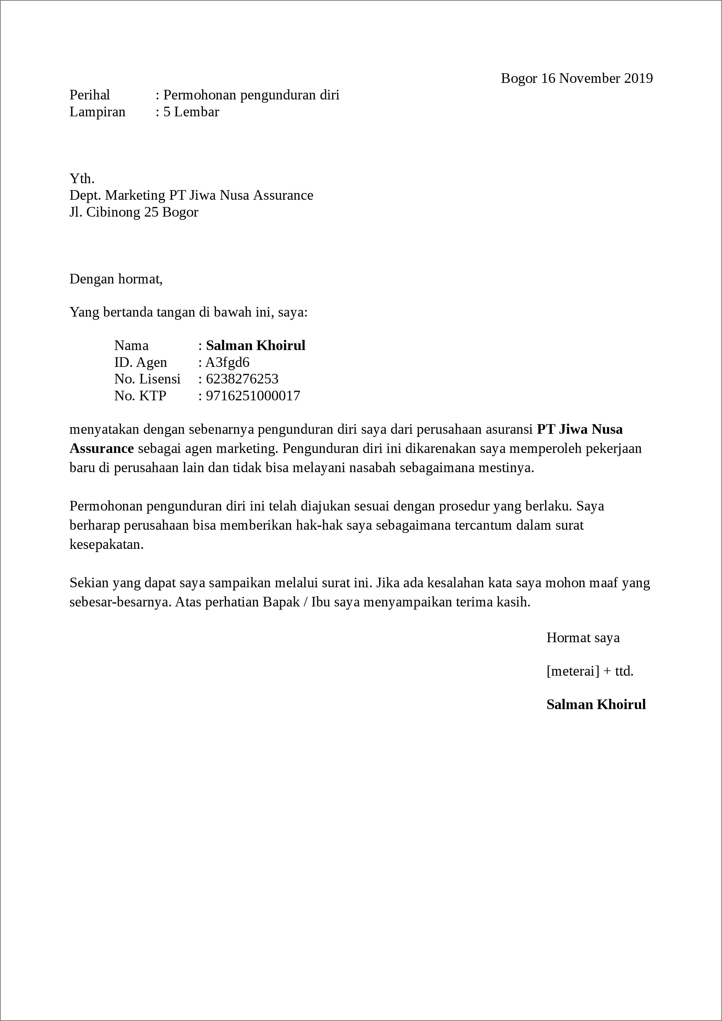 Contoh Surat Pernyataan Tdk Mengambil Tender