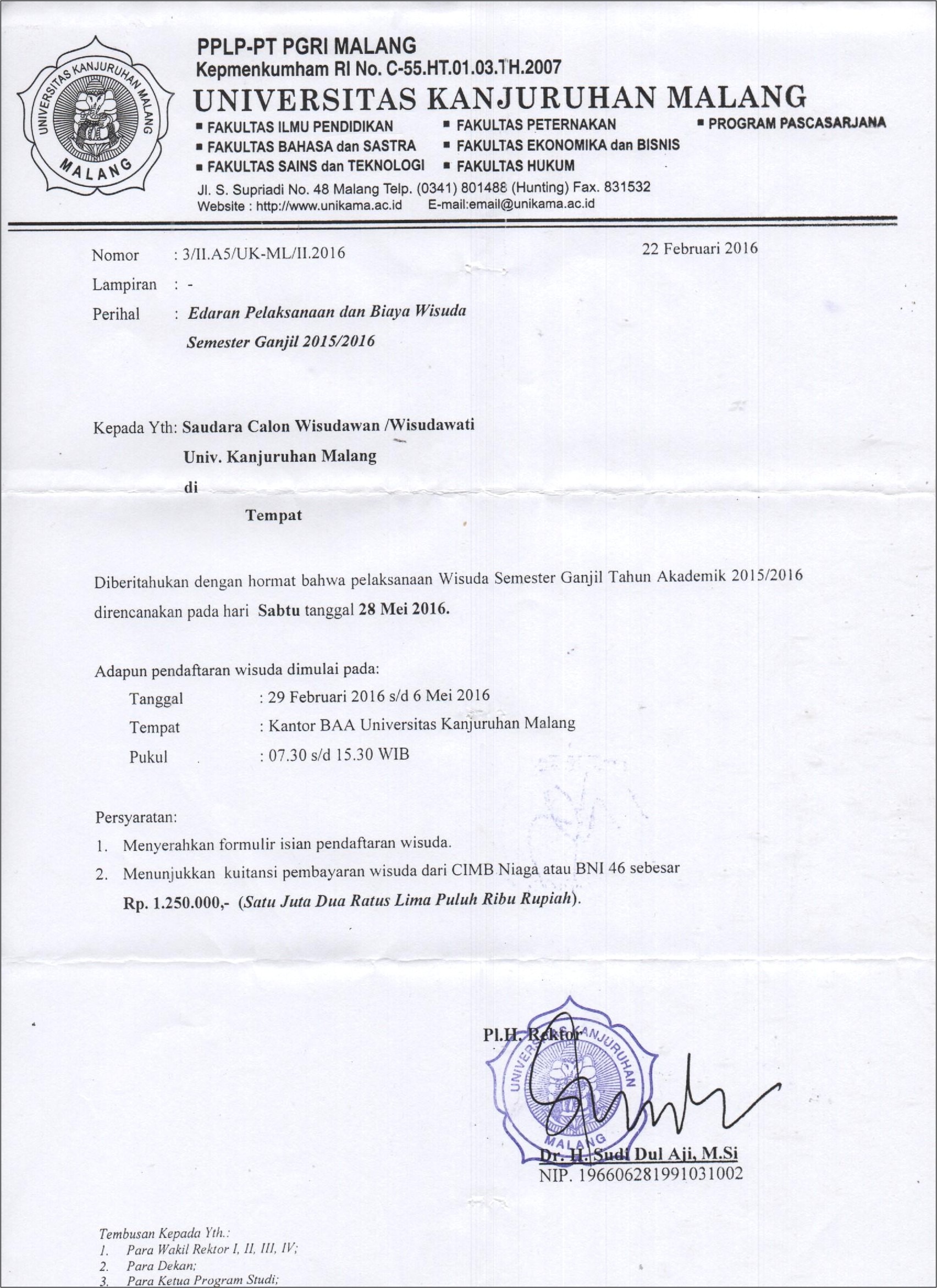 Contoh Surat Pernyataan Telat Krs Doc