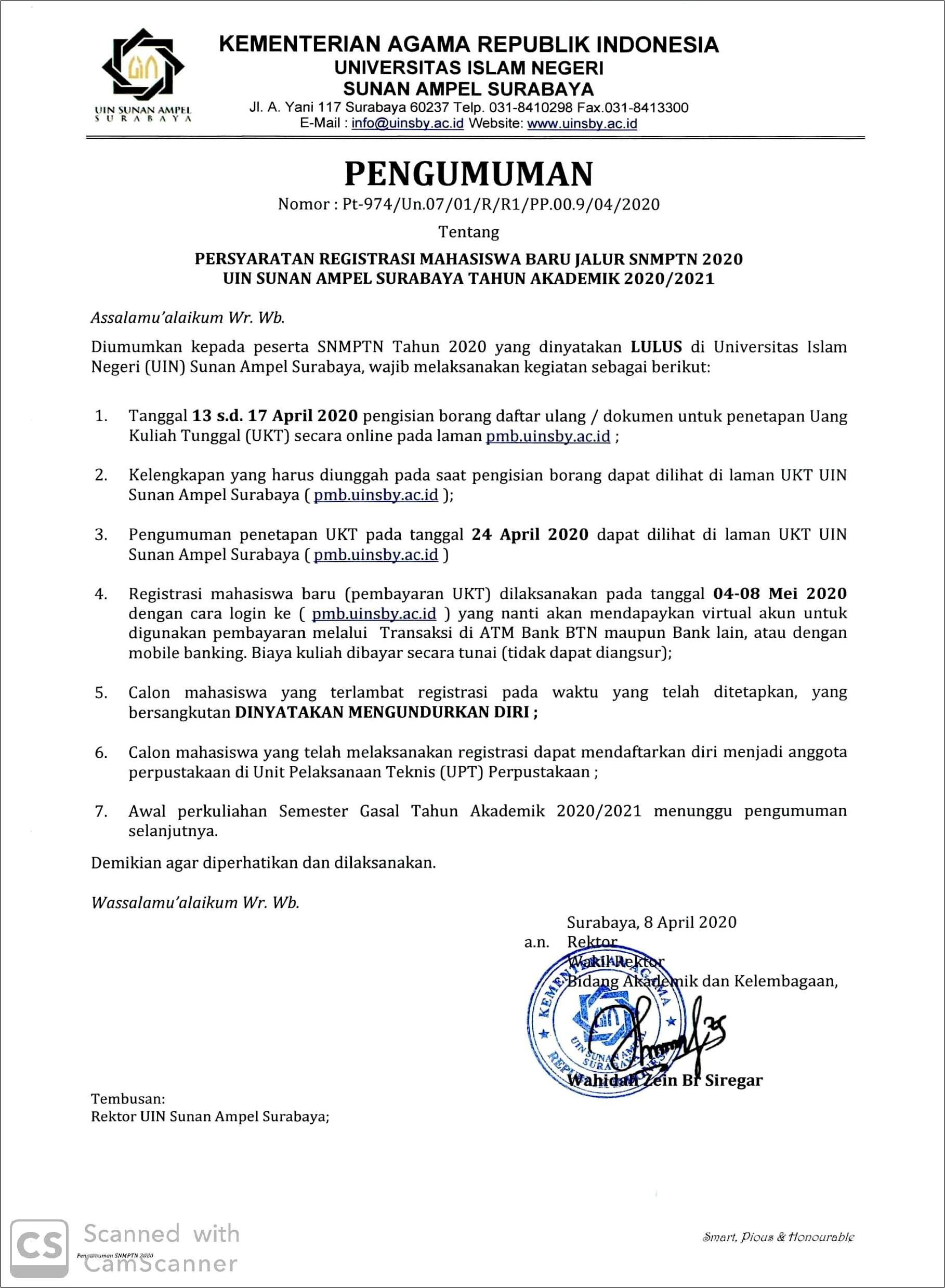 Contoh Surat Pernyataan Telat Registrasi