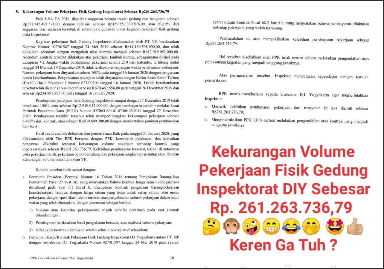 Contoh Surat Pernyataan Temuan Bpk Kelebihan Bayar