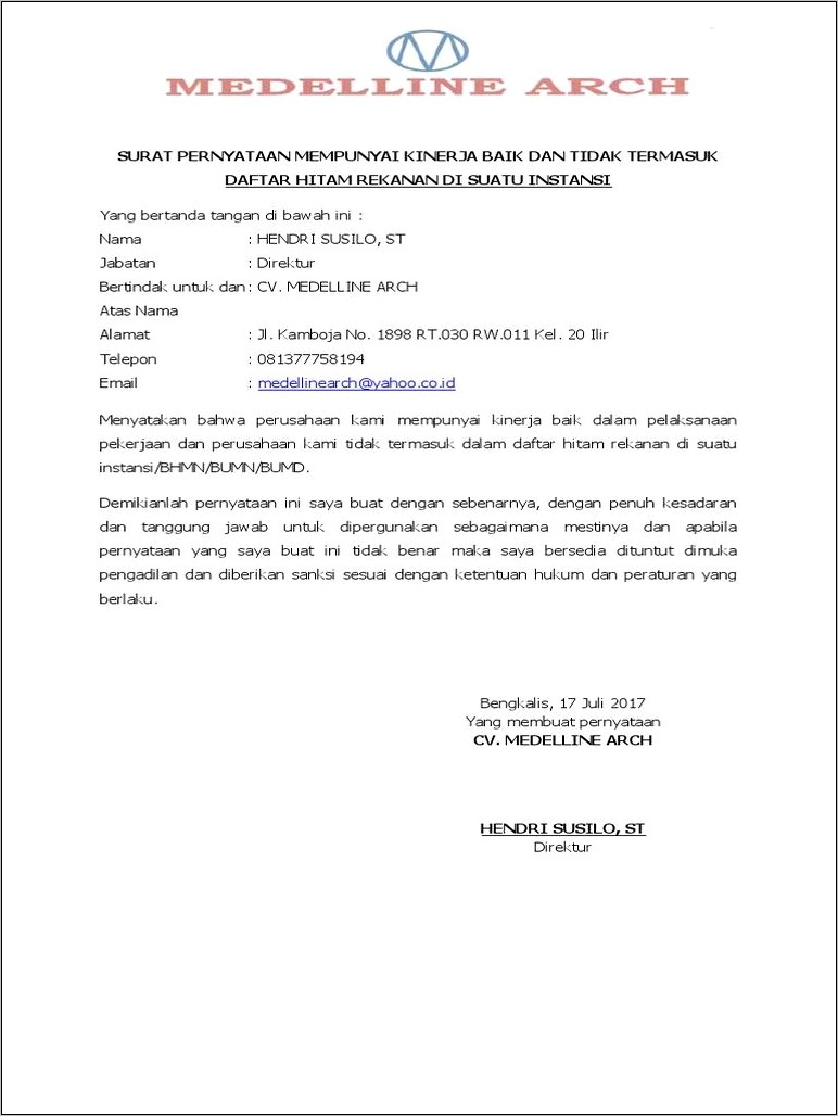 Contoh Surat Pernyataan Temuan Bpk