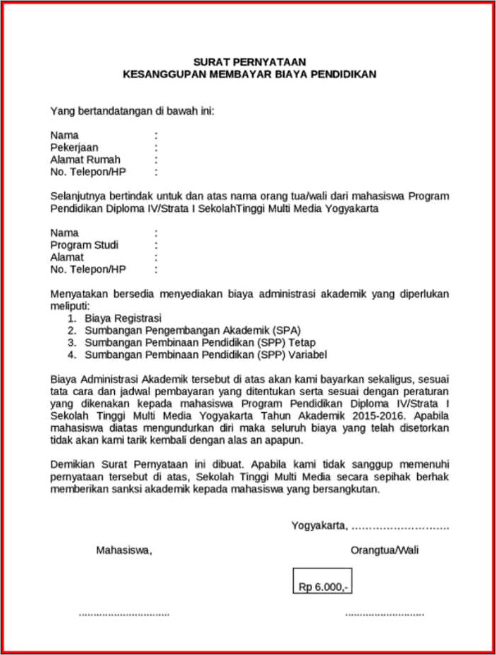 Contoh Surat Pernyataan Tidak Ada Sanksi