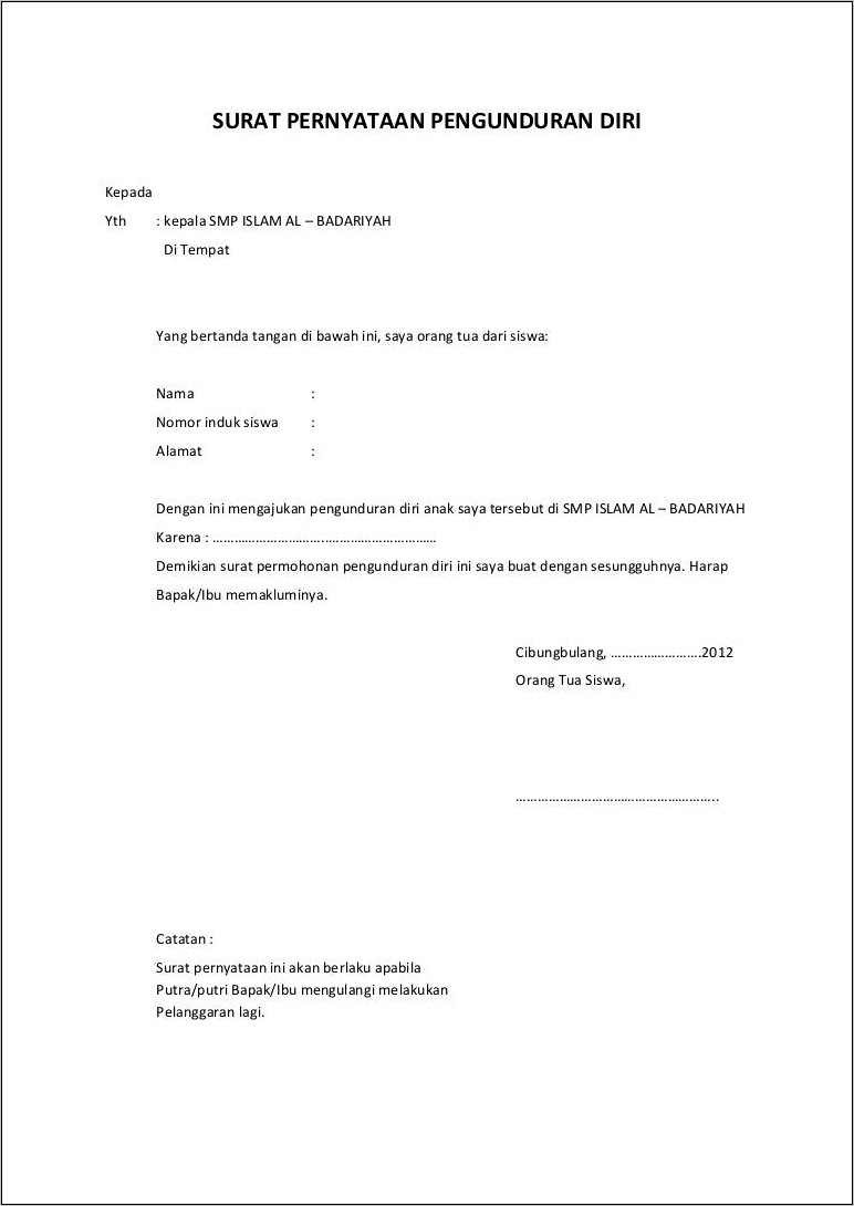 Contoh Surat Pernyataan Tidak Akan Lagi Melanggar Peraturan