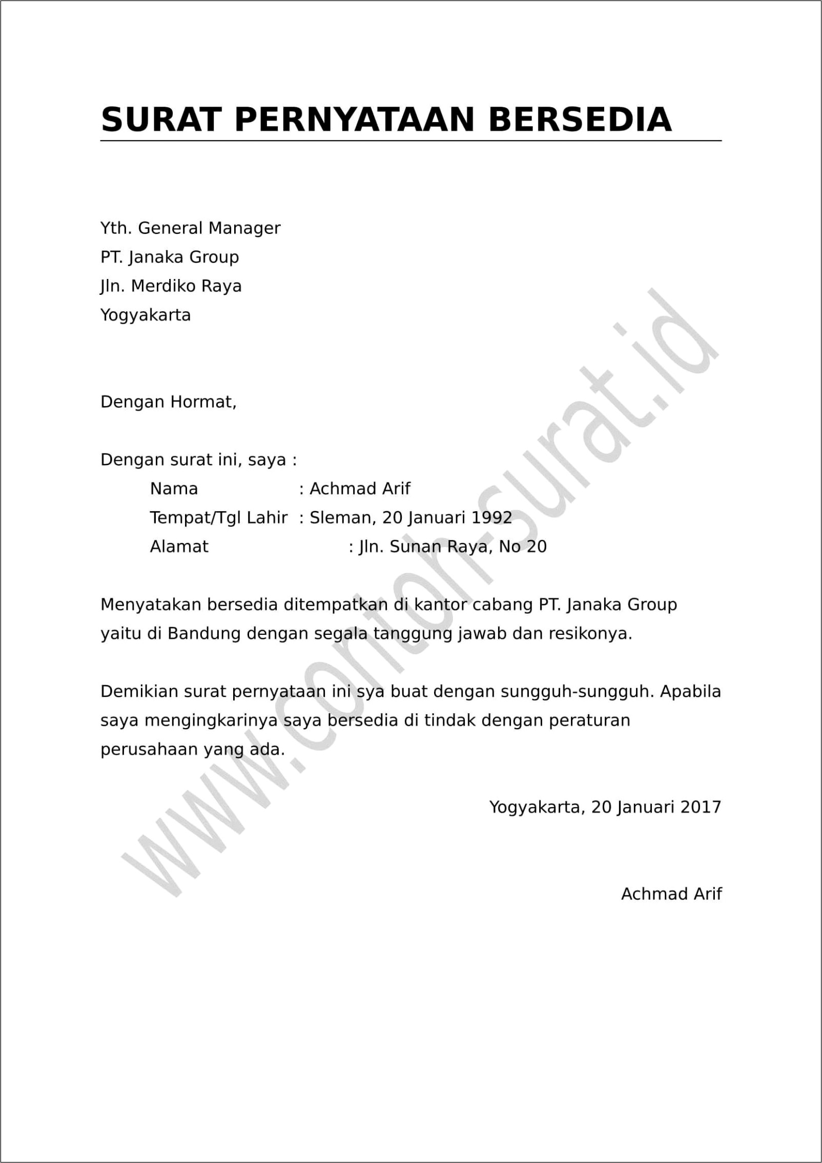 Contoh Surat Pernyataan Tidak Bersedia Tanda Tangan