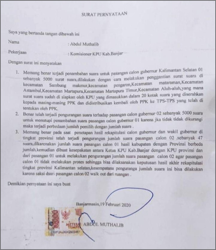 Contoh Surat Pernyataan Tidak Memanipulasi Data