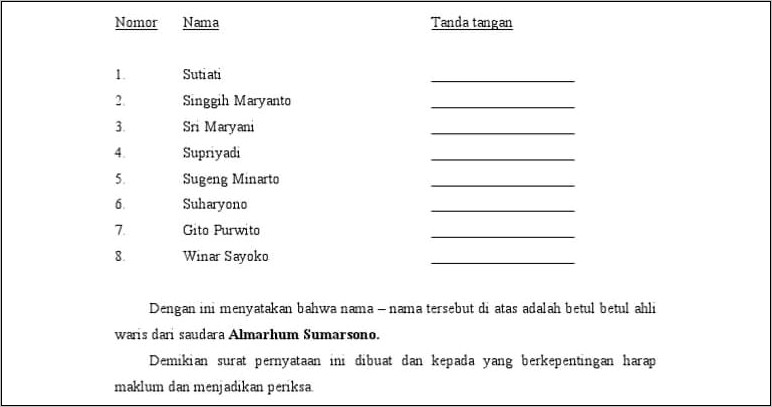 Contoh Surat Pernyataan Tidak Memiliki Anggota Keluarrga Di Bank Beri