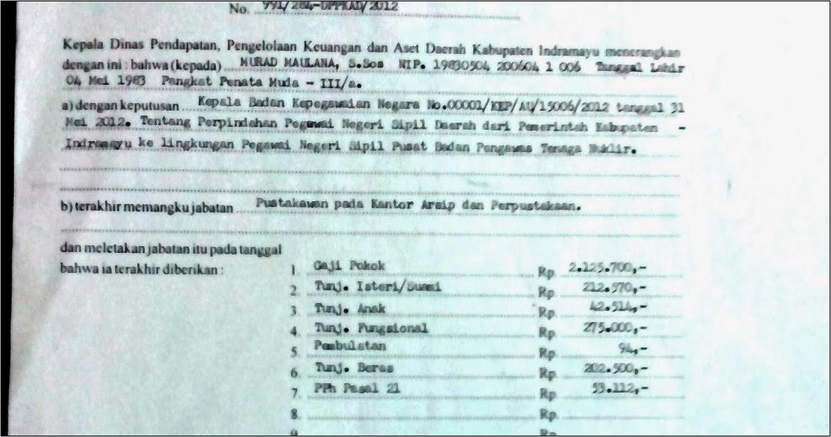 Contoh Surat Pernyataan Tidak Memindahkan Gaji