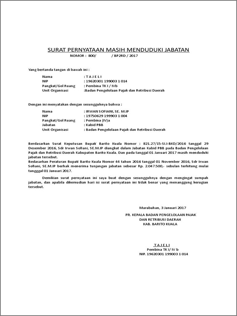 Contoh Surat Pernyataan Tidak Menduduki Jabatan