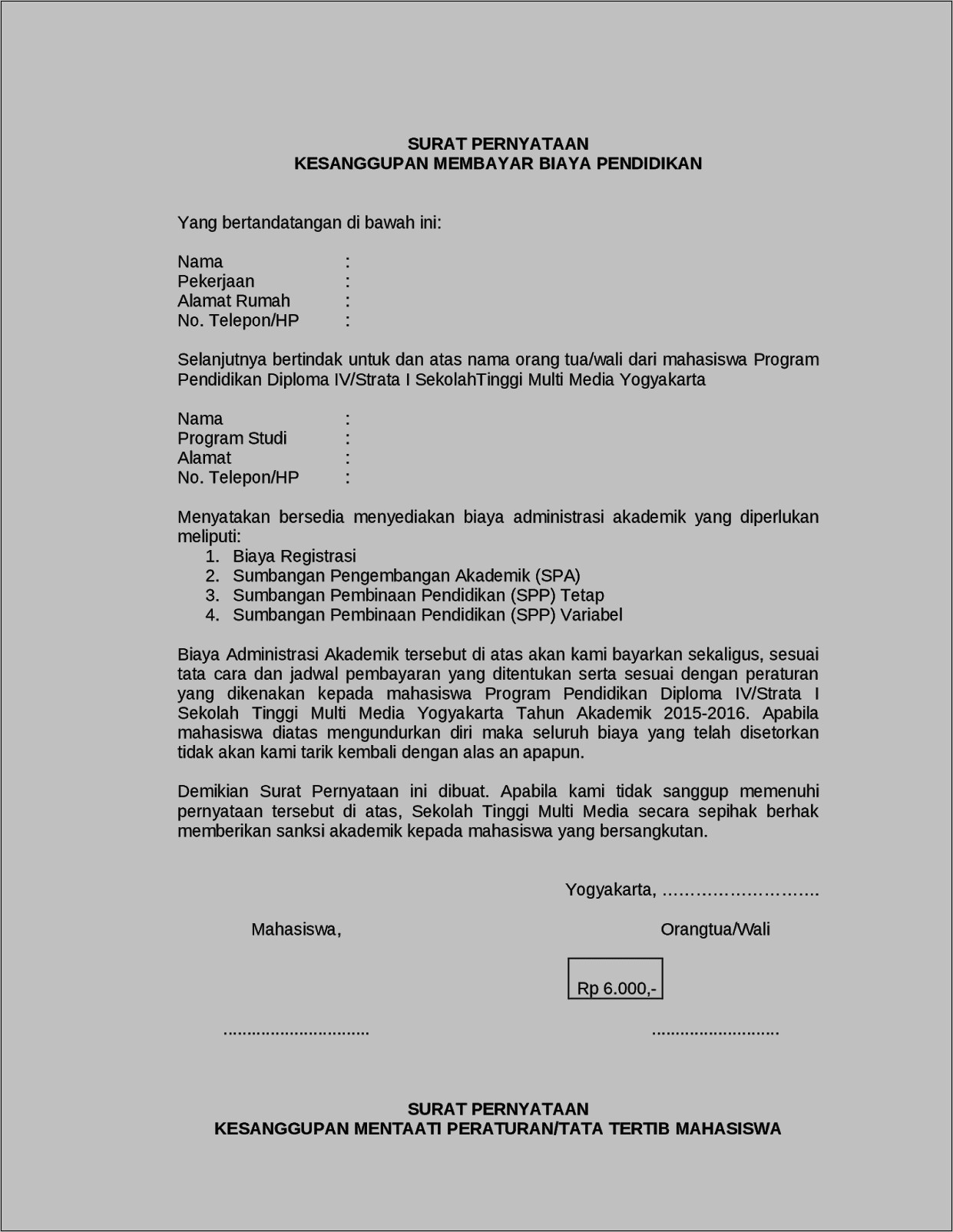 Contoh Surat Pernyataan Tidak Mengulang