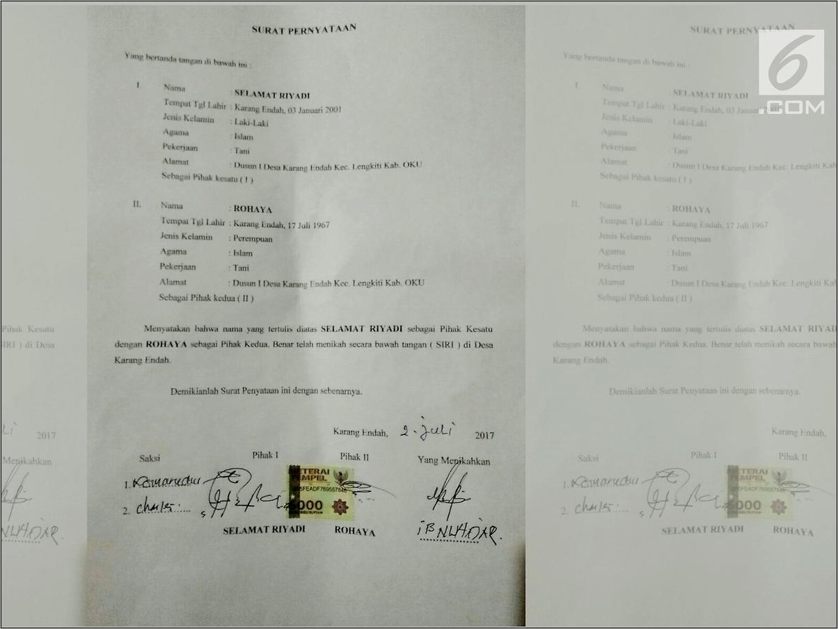 Contoh Surat Pernyataan Tidak Menikah Selama 1 Tahun Di Bri