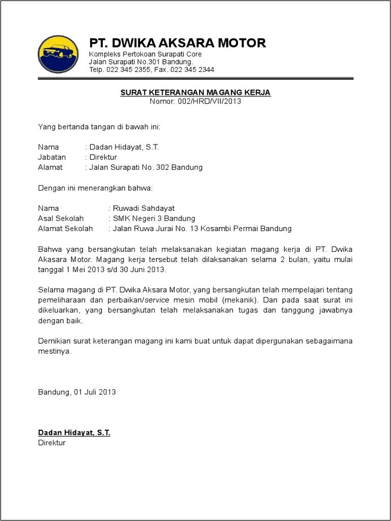 Contoh Surat Pernyataan Tidak Menikah Selama Magang