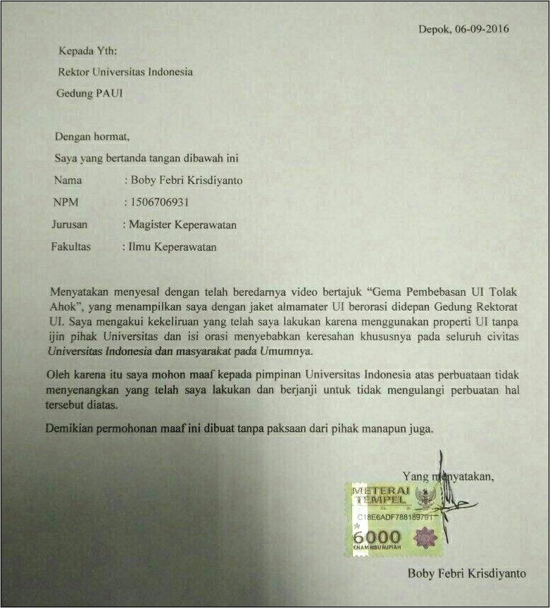 Contoh Surat Pernyataan Tidak Menikah Selama Masa Training