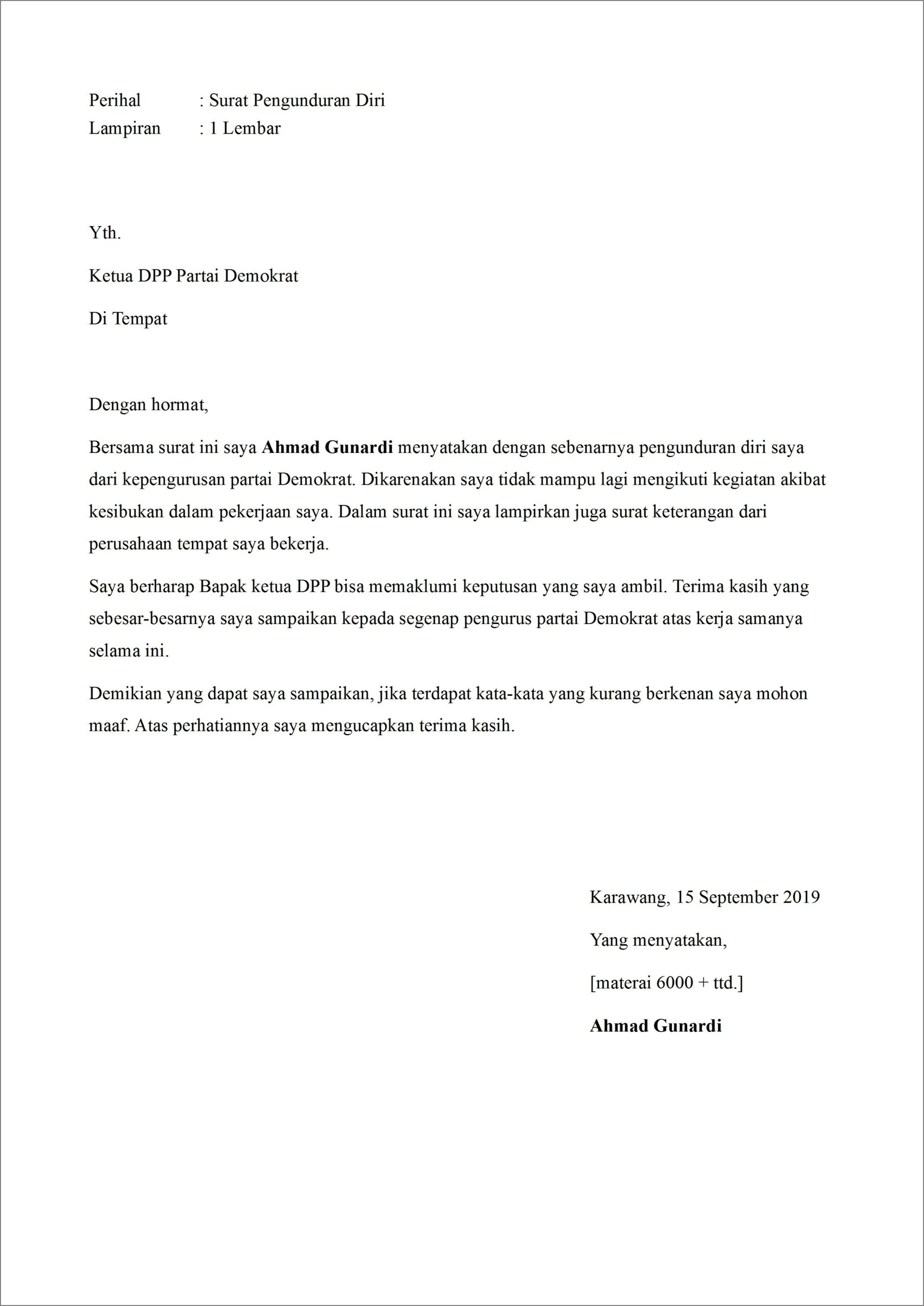 Contoh Surat Pernyataan Tidak Menjadi Bagian Anggota Partai Politik