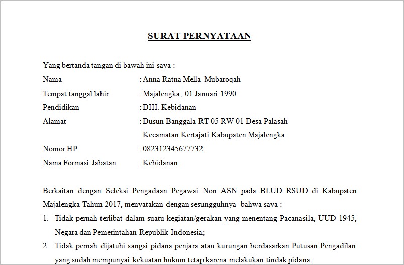 Contoh Surat Pernyataan Tidak Menuntut Menjadi Pns Di Rsud Salatiga