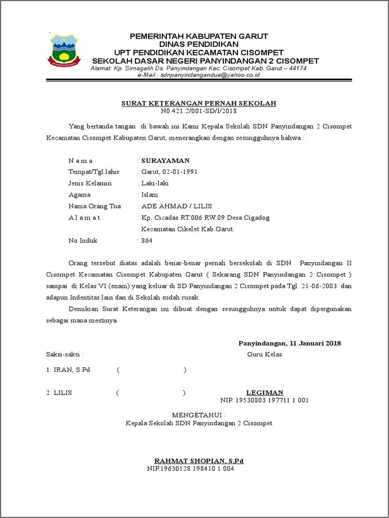 Contoh Surat Pernyataan Tidak Pernah Daftar Sekolah.doc
