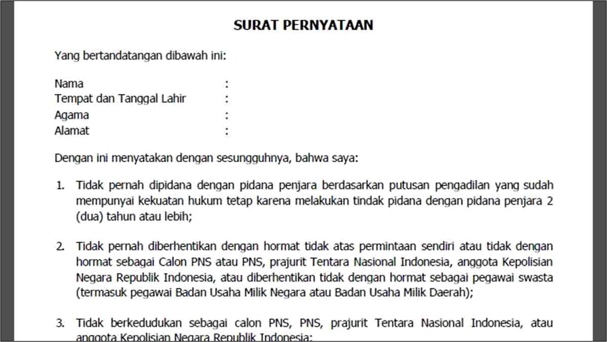 Contoh Surat Pernyataan Tidak Pernah Diberhentikan Dengan Tidak Hormat Pdf