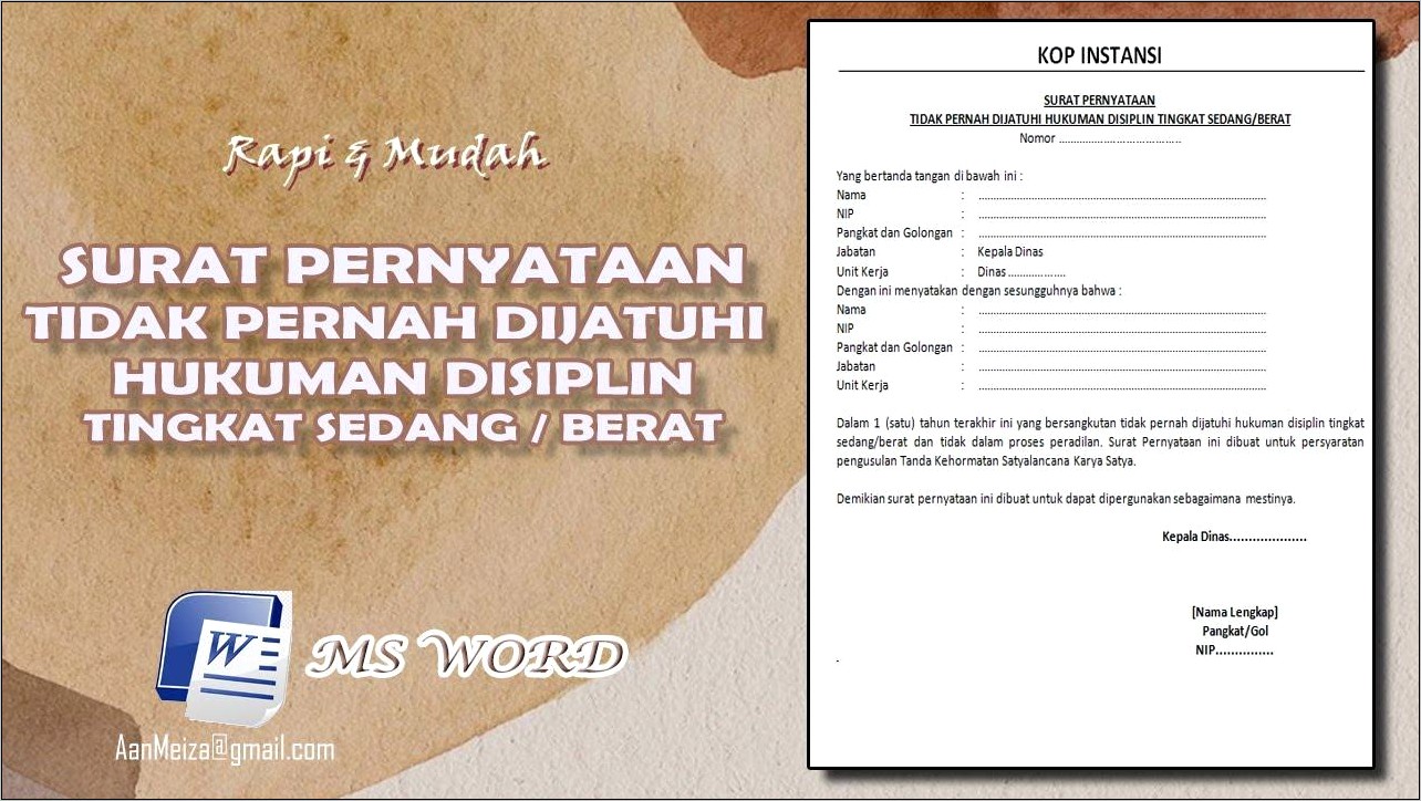 Contoh Surat Pernyataan Tidak Pernah Dijatuhi Hukuman Disiplin Dari Atasa