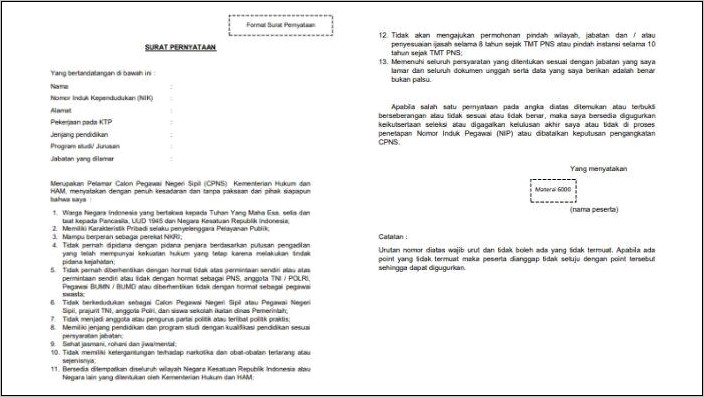 Contoh Surat Pernyataan Tidak Pernah Dipidana Untuk Cpns